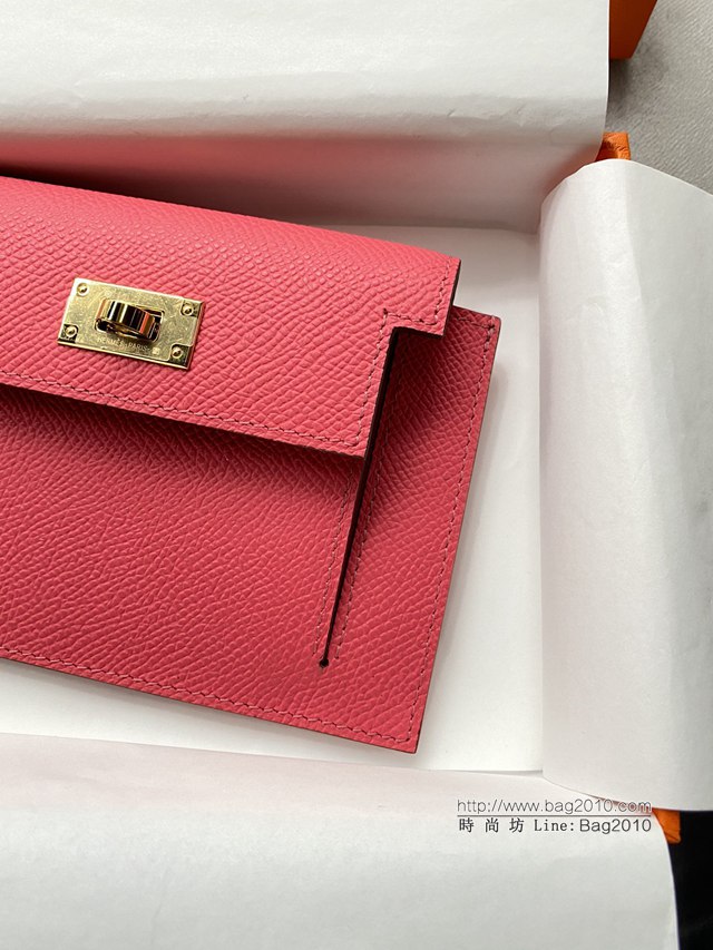 Hermes卡包 愛馬仕原版Kelly Pocket Epsom皮 Hermes新款小錢包 唇膏粉金扣  tdh2176